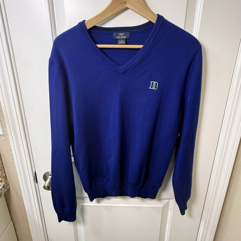 Duke Blue Devils Sweater Womens Medium Blue NCAA Brooks Brothers Merino V-Neck